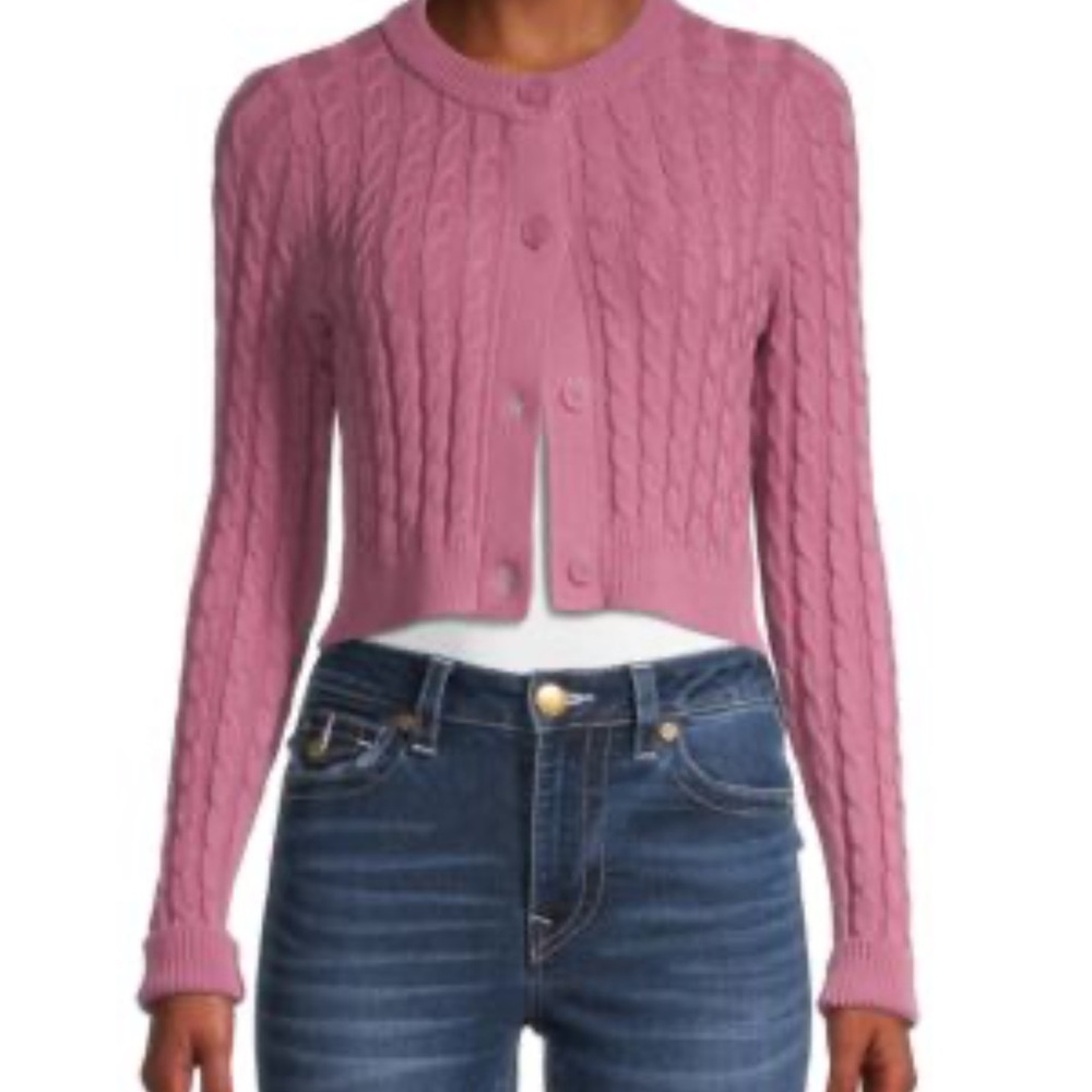 525 America Revolve Cardigan Cable Knit Cropped Pink M